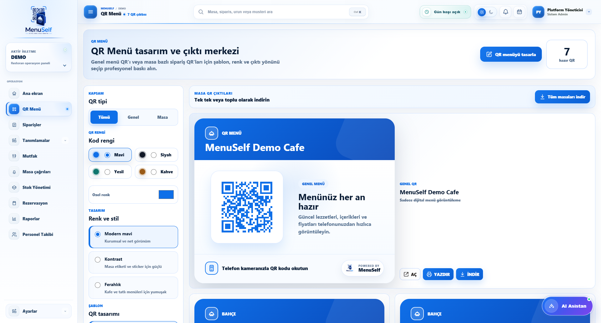 QR Menü Tasarımı ve Masa Çıktı Merkezi