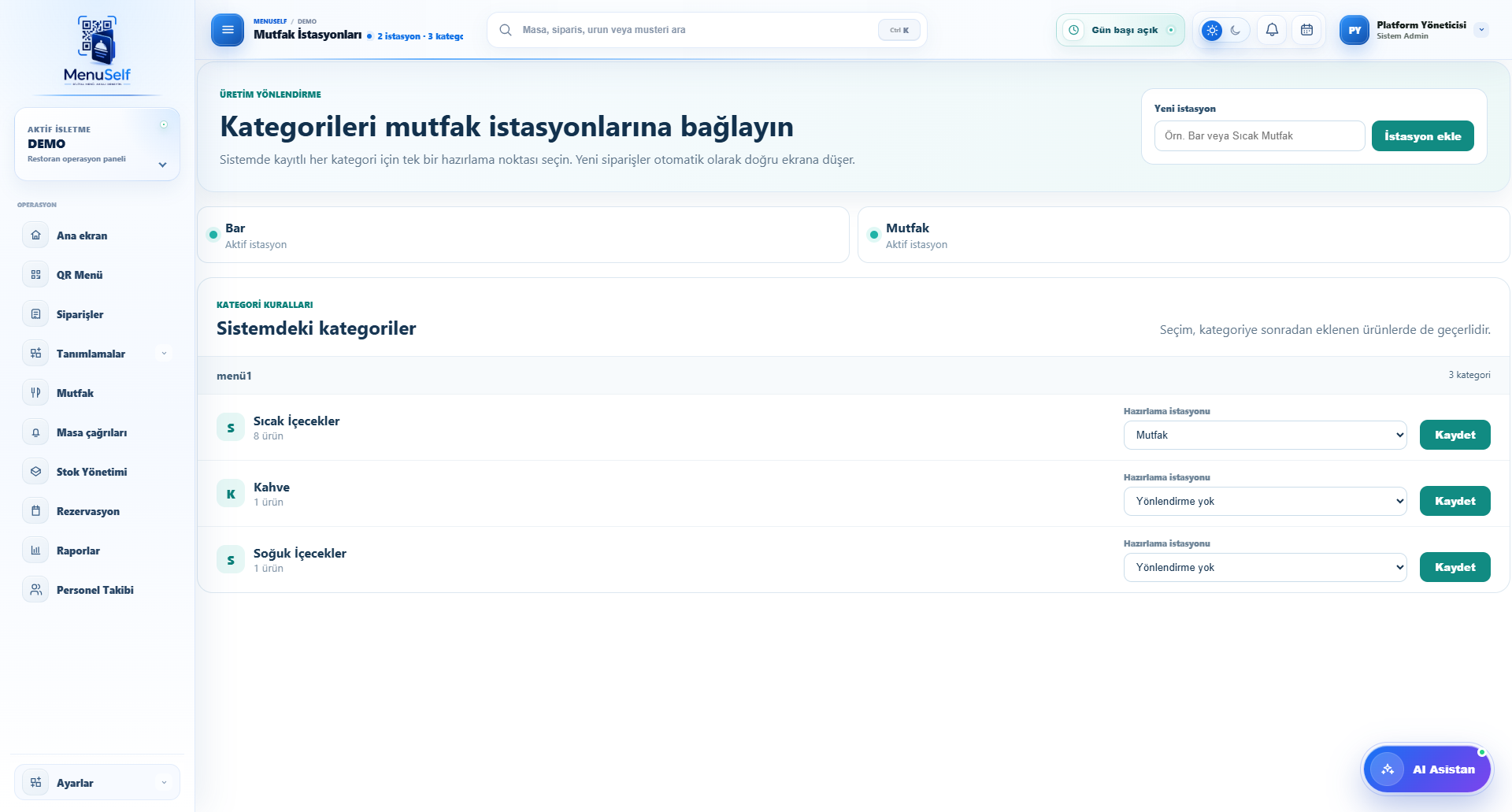 Mutfak İstasyonu Tanımlama